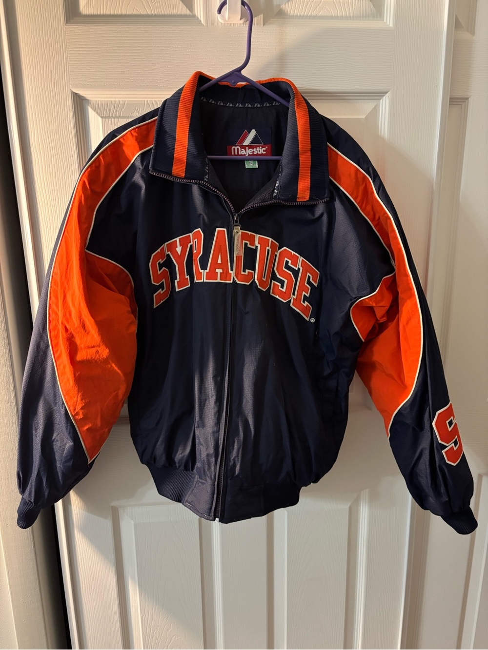 Majestic Navy and Orange Syracuse Varsity Bomber Jacket.  Mens M